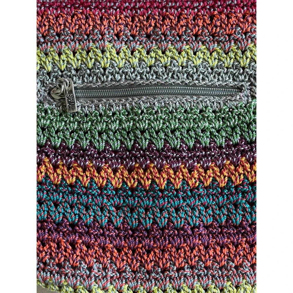 The Sak Multicolor Rainbow Striped Crochet Tote Shoulder Bag